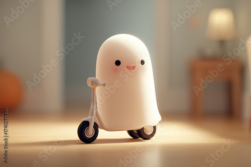 Halloween background with decorative ghost toy.	 