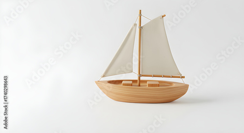 Wooden toy boat isolated on white.