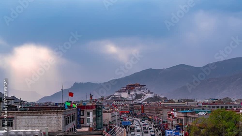 Potala Palace Lhasa Tibet Evening Time Lapse Mountain Cityscape Architecture Landmark