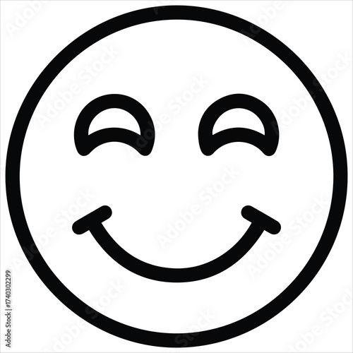 Simple black and white happy face icon with closed eyes

