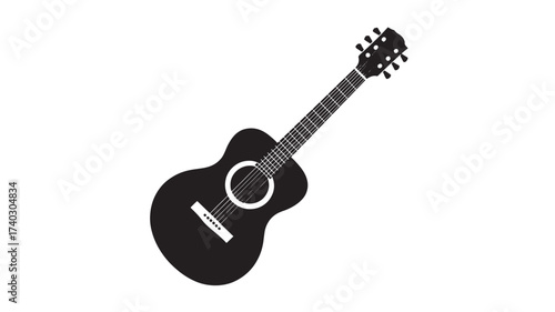 Acoustic guitar illustration simple black vector design Isolated on White Background
