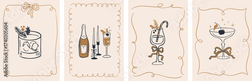 Christmas cocktail party hand-drawn invitations and posters