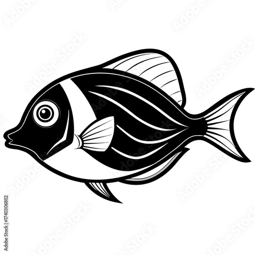 Minimalist Surgeonfish Vector in Line Art Style