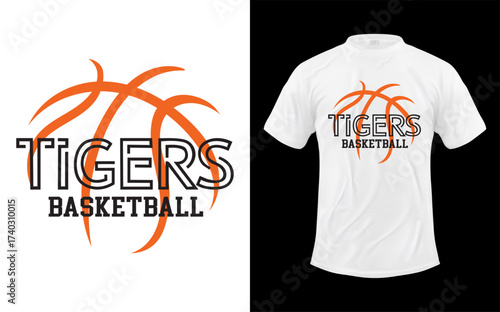 Tigers basketball team logo design with sports apparel mockup on white background