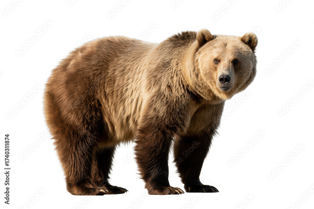 Obraz premium Strong grizzly bear in side profile showing thick fur and watchful eyes