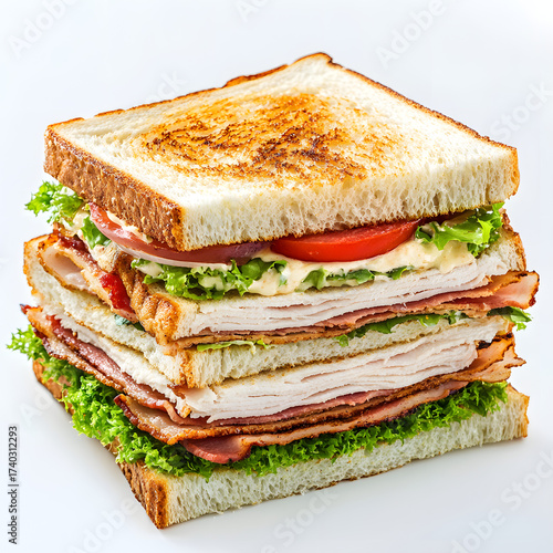 Delicious Stacked Sandwich with Meat, Greens, and Mayo