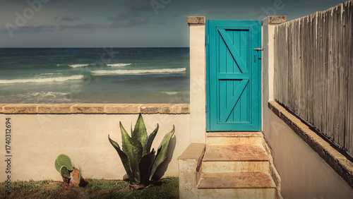 Bright Blue Doorway Leading to the Sea