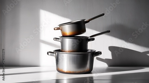 Stacked Pots with Dramatic Shadows