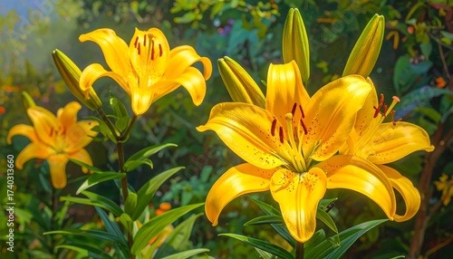 Vibrant yellow lilies in full bloom showcasing the beauty of nature in detail