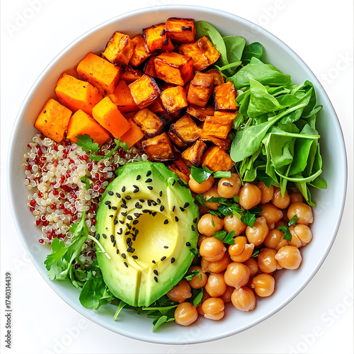 Colorful Buddha Bowl with Quinoa, Chickpeas, and Avocado