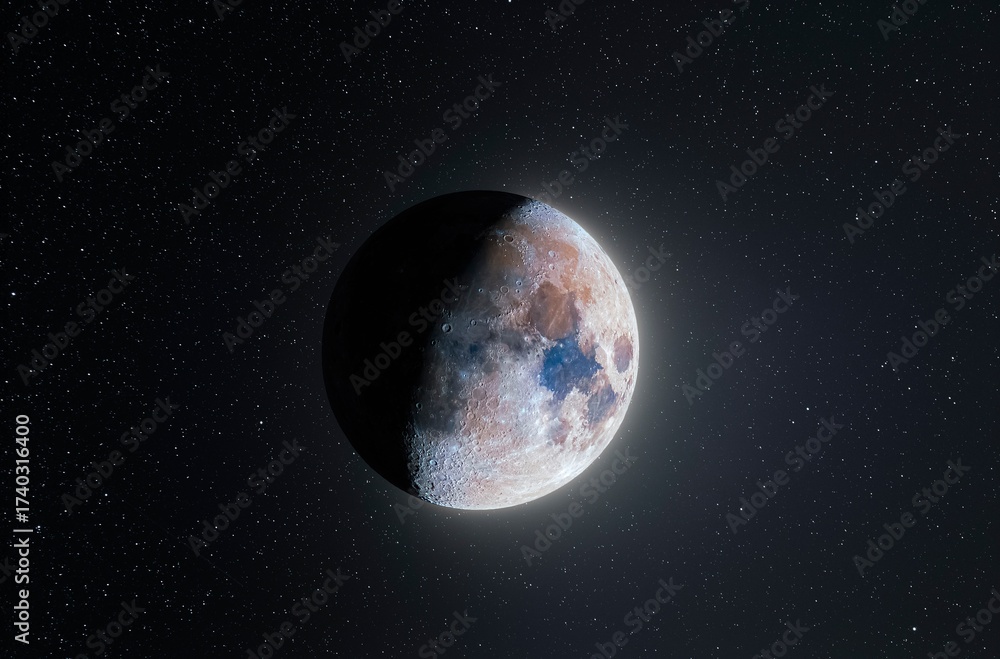 Fototapeta premium Lunar Light, Cosmic Peace - Crescent Moon and Stars over Dark Sky