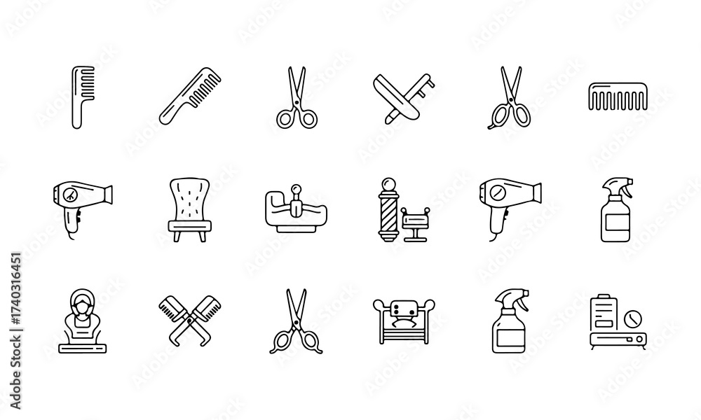 Fototapeta premium Hairstyles & Salon Line Icon Set – Minimal Outline Vector Bundle
