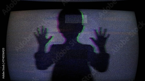 Silhouette of Child Behind Screen With White Mask Creates Myster