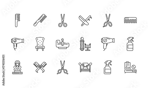 Hairstyles & Salon Line Icon Set – Minimal Outline Vector Bundle
