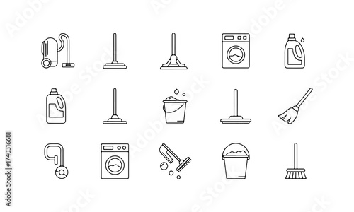 Household & Cleaning Line Icon Set – Minimal Outline Vector Bundle
