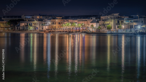 Night Reflections of a Waterfront Village in Puglia