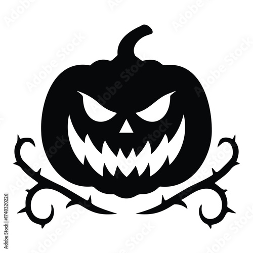 Vector art of scary jackolantern pumpkin with thorny vines