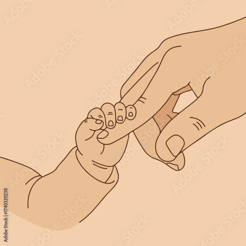 A gentle grip adult finger holds a newborn's tiny hand