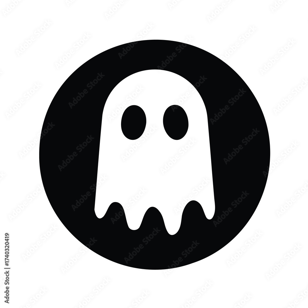 Fototapeta premium Vector art of simple black circle with a white ghost silhouette inside