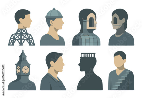 Surreal portraits of people blending with architectural elements