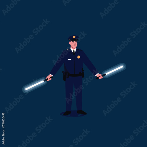 Officer directing traffic with glowing batons