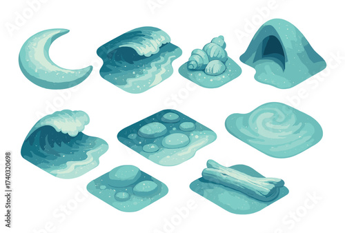 Celestial and oceanic elements in surreal blue tones