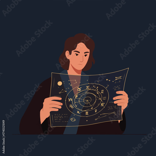 Person studying celestial chart