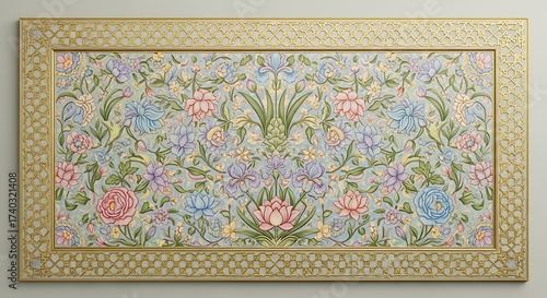Traditional Islamic Floral Wall Art with Golden Frame