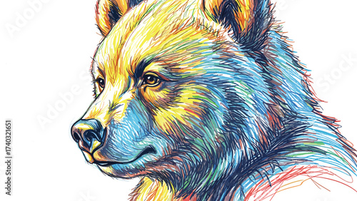 Colorful Bear Portrait A Vibrant and Artistic Illustration of a Majestic Grizzly