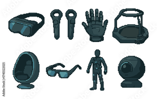 Virtual reality gadgets set on yellow background