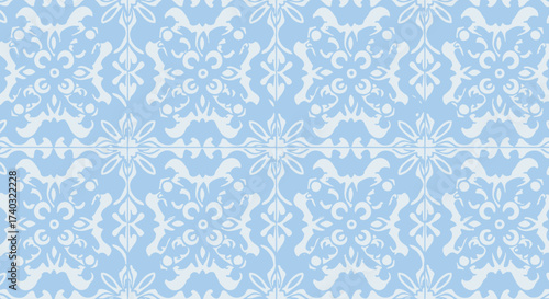 Elegant pale blue and white damask pattern for backgrounds and textile design