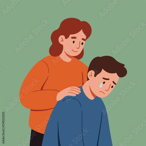 Gentle hand on shoulder, offering comfort to a crying person