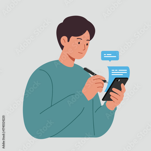 Person writing on phone with stylus, digital communication