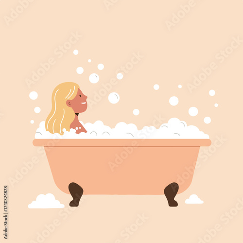 Person relaxes in a bubble bath