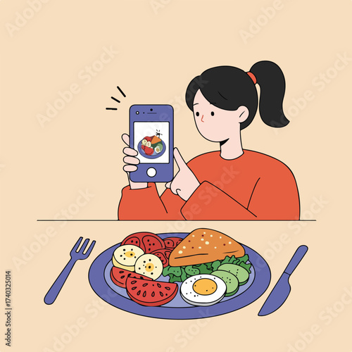 A young person photographs their healthy meal with a smartphone
