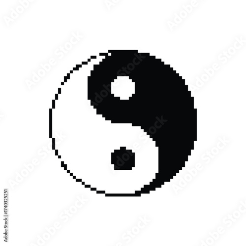 Pixelated Yin Yang Symbol Representing Balance Harmony Duality and Interconnectedness Art Design