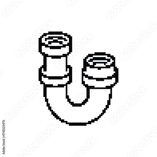 Pixelated Plumbing Trap Illustration in Black and White for Creative Projects and Designs