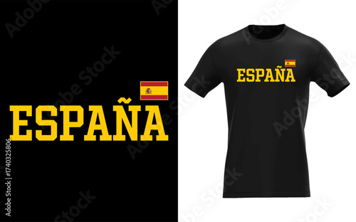 Black t shirt with espana text and spanish flag emblem for patriotic fan apparel
