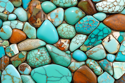 Raw turquoise stones being extracted, with their distinctive blue-green color and matrix patterns