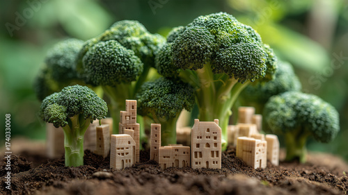 Wallpaper Mural 木製の街とブロッコリーの森 Torontodigital.ca