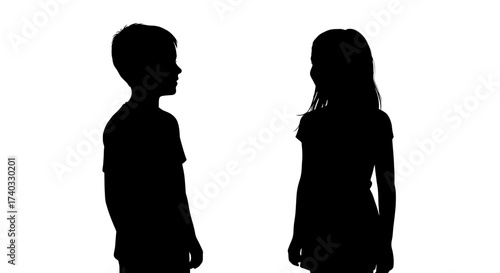 Silhouette of a Boy and Girl Facing Each Other in a Minimalist Black and White