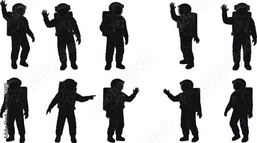 Astronaut silhouette, space suit, space exploration, astronaut pose, cosmic mission, space travel, astronaut gesture, outer space occupation