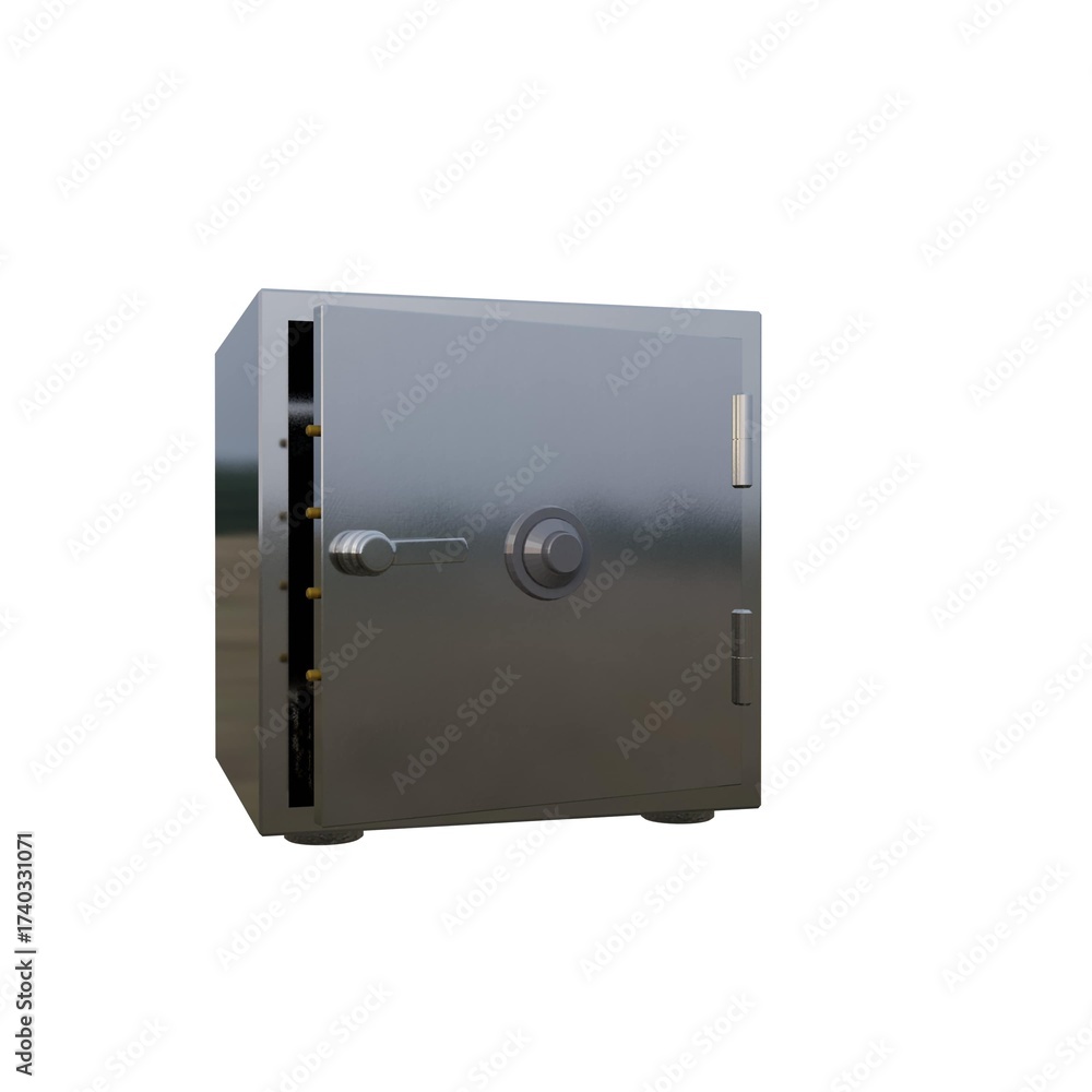 Obraz premium 3D illustration of a black secure safe box with locking mechanism, representing financial security, banking protection, savings, and asset safety. Perfect for use in concepts related to investment.
