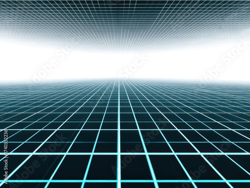 Grid lines form a wireframe structure receding into the distance, creating a sense of depth and perspective in a digital or virtual environment