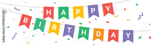 Happy Birthday Flag Banner Icon Set – Celebration Garland, Party Decoration, and Festive Design Elements