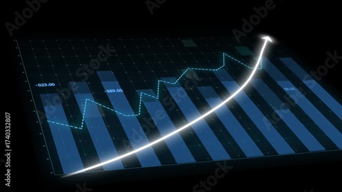 Business growth concept in allusive graph chart showing marketing sales profit increasing to future target . Excellent financial status of corporate business rise up . Finance and money 3D rendering .