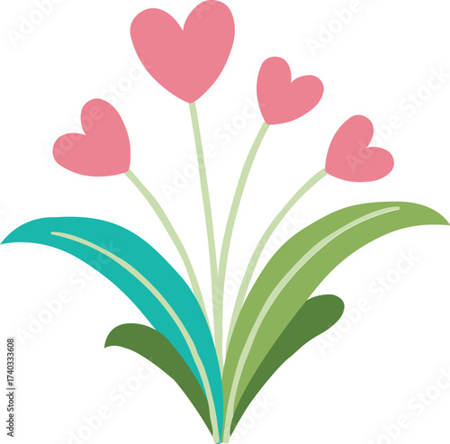 A vibrant vector illustration of a heart of flowers and tulips with leaf and petal decoration symbolizes spring love and nature's beauty