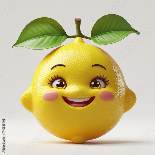 A cheerful, cute yellow lemon character with a bright smile and rosy cheeks is presented.