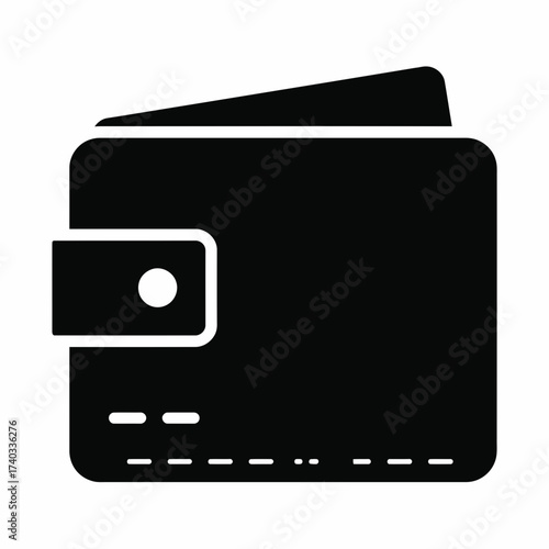 A black silhouette of a wallet with a snap closure and card slots.