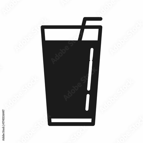 A simple black and white icon of a tall glass filled with a beverage and a drinking straw.